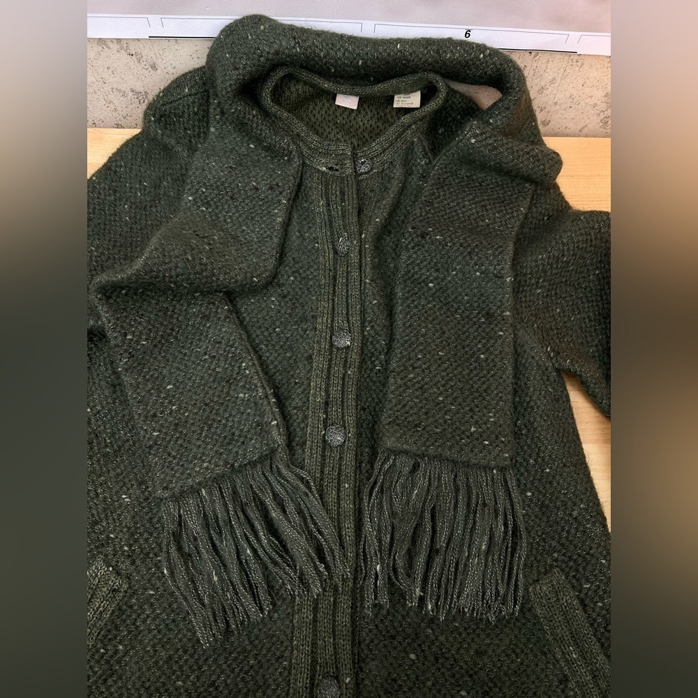 Rare 70s Luxury Nina Ricci West End Forest Green Mohair Scarf Long Sweater Coat - Picture 16 of 16